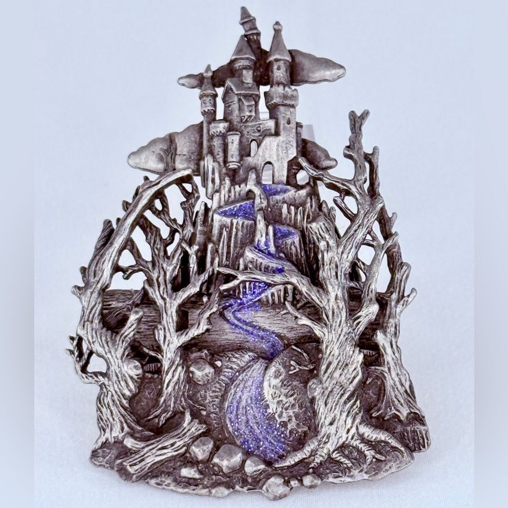 Vintage JJ Jonette Pewter Castle Brooch